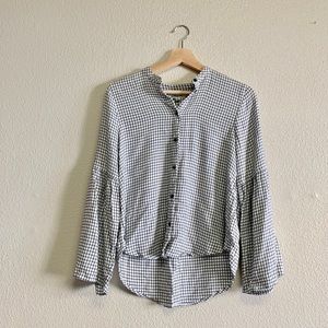 Madewell Checkered Bell Sleeve Button Down Top